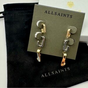AllSaints Set of 3 Two-Tone Hex Huggie Hoop Earrings